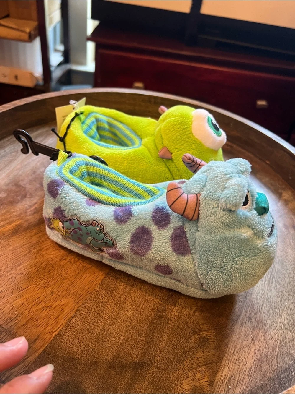 Disney Pixar Monsters Inc. Plush Slippers — Green & Lavender